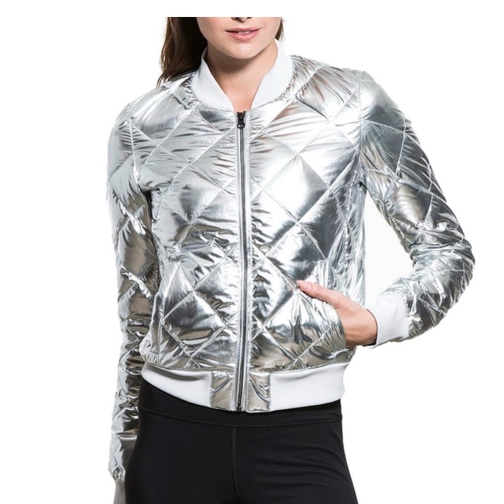Alo Yoga Idol Camo Quilted Active Bomber Jacket - Silver